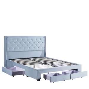 Κρεβάτι Διπλό ArteLibre ANNONA Γαλάζιο Βελούδο 217x175x117.5cm (Στρώμα 160x200cm) - Image 6