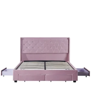 Κρεβάτι Διπλό ArteLibre ANNONA Ανοιχτό Ροζ Βελούδο 217x175x117.5cm (Στρώμα 160x200cm) - Image 6