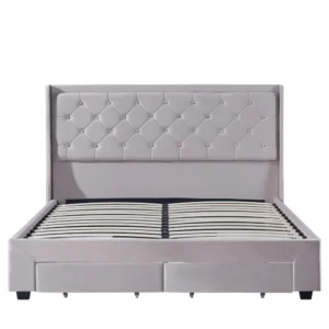 Κρεβάτι Διπλό ArteLibre ANNONA Ivory Βελούδο 217x175x117.5cm (Στρώμα 160x200cm) - Image 3