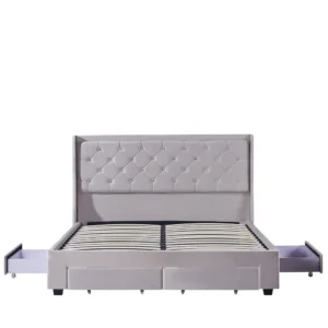 Κρεβάτι Διπλό ArteLibre ANNONA Ivory Βελούδο 217x175x117.5cm (Στρώμα 160x200cm) - Image 6