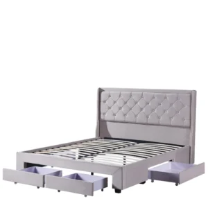 Κρεβάτι Διπλό ArteLibre ANNONA Ivory Βελούδο 217x175x117.5cm (Στρώμα 160x200cm) - Image 7