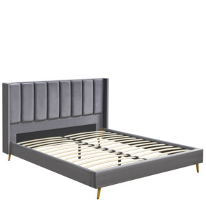 Κρεβάτι Υπέρδιπλο ArteLibre SEDONA Γκρι Ύφασμα Για Στρώμα 160x200cm - Image 3