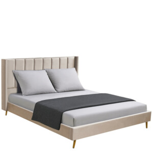 Κρεβάτι Υπέρδιπλο ArteLibre SEDONA Μπεζ Ύφασμα Για Στρώμα 160x200cm