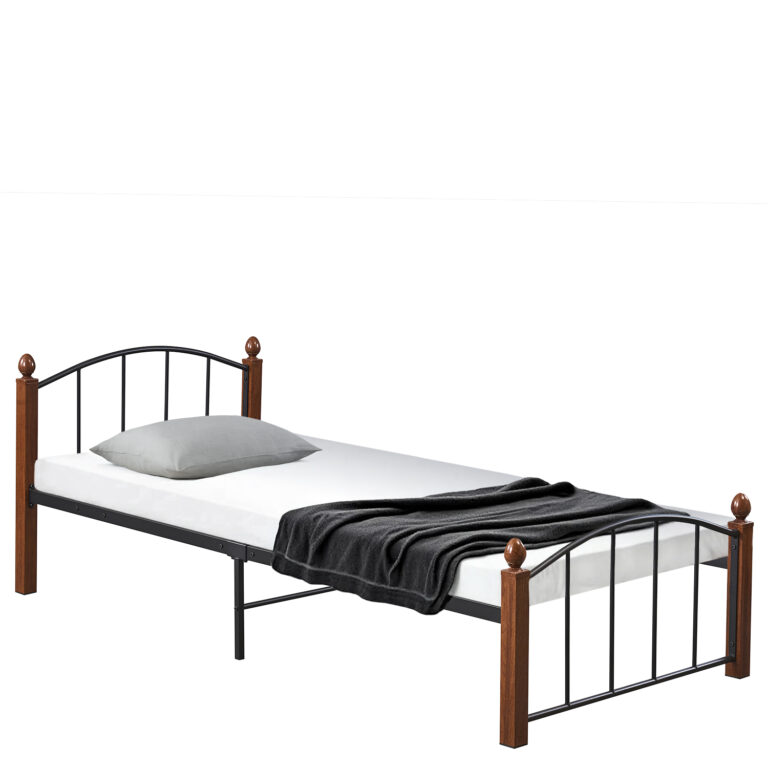 Κρεβάτι Μονό ArteLibre LARAMIE Μαύρο/Καρυδί Μέταλλο 210x98x76cm (Στρώμα 90x200cm)
