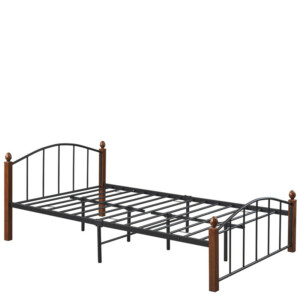 Κρεβάτι Ημίδιπλο ArteLibre LARAMIE Μαύρο/Καρυδί Μέταλλο Για Στρώμα 120x200cm - Image 2