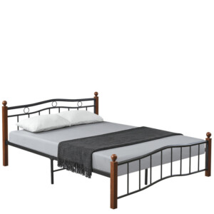 Κρεβάτι Διπλό ArteLibre ARROWHEAD Μαύρο/Καρυδί Μέταλλο Για Στρώμα 150x200cm