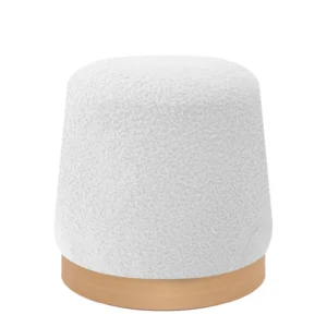 Σκαμπό ArteLibre PRIMULA Με Ξύλινη Βάση Λευκό Ύφασμα Teddy 38x38x41cm