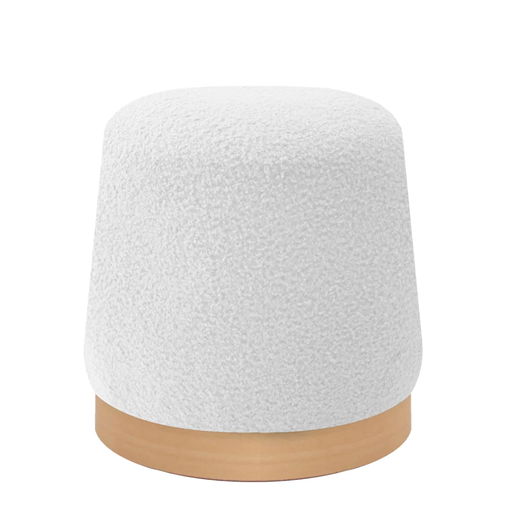 Σκαμπό ArteLibre PRIMULA Με Ξύλινη Βάση Λευκό Ύφασμα Teddy 38x38x41cm