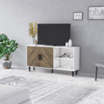 Έπιπλο Τηλεόρασης ArteLibre BERISO Λευκό/Καρυδί Μοριοσανίδα/Μελαμίνη 150x35x75cm - Image 4