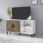 Έπιπλο Τηλεόρασης ArteLibre BERISO Λευκό/Καρυδί Μοριοσανίδα/Μελαμίνη 150x35x75cm - Image 5