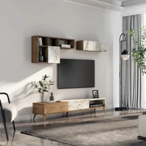 Σύνθετο ArteLibre ISOLDE Δρυς/Λευκό Μάρμαρο Μοριοσανίδα/Μελαμίνη 180x33x41cm - Image 4