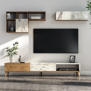 Σύνθετο ArteLibre ISOLDE Δρυς/Λευκό Μάρμαρο Μοριοσανίδα/Μελαμίνη 180x33x41cm - Image 5