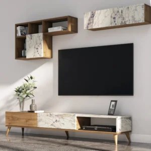 Σύνθετο ArteLibre ISOLDE Δρυς/Λευκό Μάρμαρο Μοριοσανίδα/Μελαμίνη 180x33x41cm - Image 6