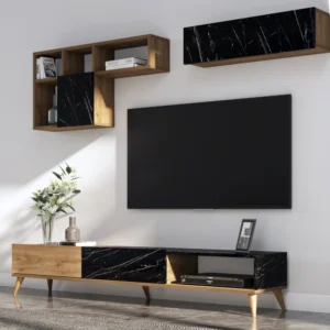 Σύνθετο ArteLibre ISOLDE Δρυς/Μαύρο Μάρμαρο Μοριοσανίδα/Μελαμίνη 180x33x41cm - Image 4