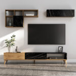 Σύνθετο ArteLibre ISOLDE Δρυς/Μαύρο Μάρμαρο Μοριοσανίδα/Μελαμίνη 180x33x41cm - Image 5