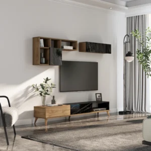 Σύνθετο ArteLibre ISOLDE Δρυς/Μαύρο Μάρμαρο Μοριοσανίδα/Μελαμίνη 180x33x41cm - Image 6