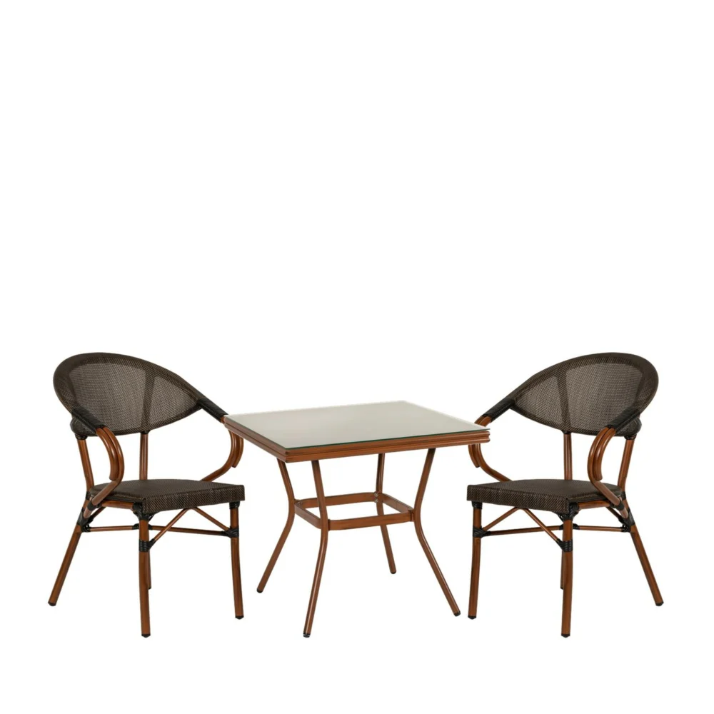 Σετ Τραπεζαρία Κήπου ArteLibre ANGOLA Μπαμπού Αλουμίνιο/Γυαλί Με 2 Πολυθρόνες 14990222