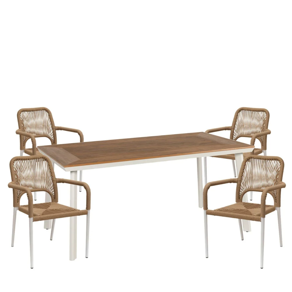 Σετ Τραπεζαρία Κήπου ArteLibre EPUPA Λευκό/Καρυδί Αλουμίνιο/Ξύλο Με 4 Πολυθρόνες 14990247 Σετ Τραπεζαρία Κήπου ArteLibre EPUPA Λευκό/Καρυδί Αλουμίνιο/Ξύλο Με 4 Πολυθρόνες 14990247