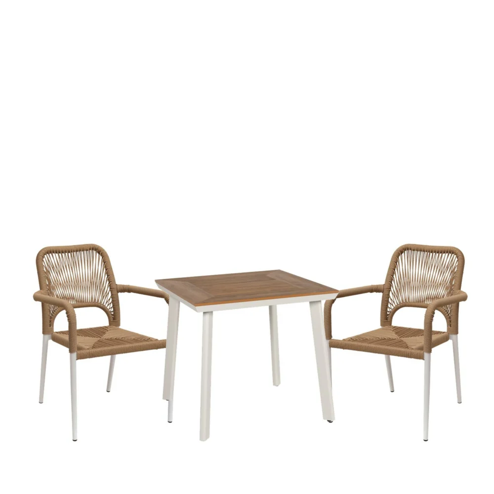 Σετ Τραπεζαρία Κήπου ArteLibre EPUPA Λευκό/Καρυδί Αλουμίνιο/Ξύλο Με 2 Πολυθρόνες 14990267 Σετ Τραπεζαρία Κήπου ArteLibre EPUPA Λευκό/Καρυδί Αλουμίνιο/Ξύλο Με 2 Πολυθρόνες 14990267