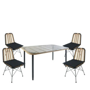 Σετ Τραπεζαρία Κήπου ArteLibre ANNIUS Φυσικό/Μαύρο Μέταλλο/Rattan/Γυαλί Με 4 Καρέκλες 14990301