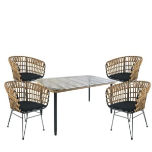 Σετ Τραπεζαρία Κήπου ArteLibre ANNIUS Φυσικό/Μαύρο Μέταλλο/Rattan/Γυαλί Με 4 Καρέκλες 14990305