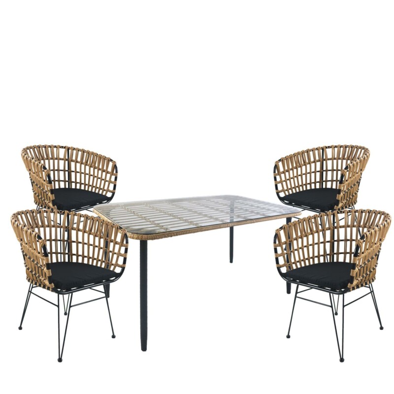 Σετ Τραπεζαρία Κήπου ArteLibre ANNIUS Φυσικό/Μαύρο Μέταλλο/Rattan/Γυαλί Με 4 Καρέκλες 14990305 Σετ Τραπεζαρία Κήπου ArteLibre ANNIUS Φυσικό/Μαύρο Μέταλλο/Rattan/Γυαλί Με 4 Καρέκλες 14990305