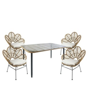 Σετ Τραπεζαρία Κήπου ArteLibre ANNIUS Φυσικό/Μαύρο Μέταλλο/Rattan/Γυαλί Με 4 Καρέκλες 14990317