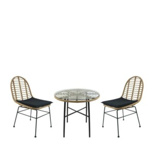 Σετ Τραπεζαρία Κήπου ArteLibre APPIUS Φυσικό/Μαύρο Μέταλλο/Rattan/Γυαλί Με 2 Καρέκλες 14990323