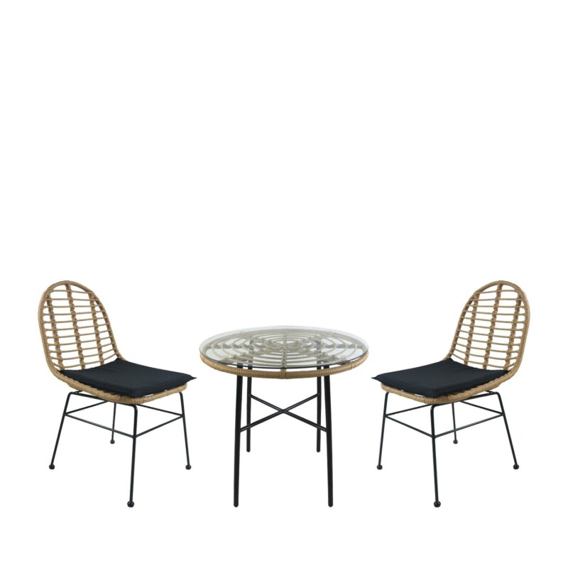 Σετ Τραπεζαρία Κήπου ArteLibre APPIUS Φυσικό/Μαύρο Μέταλλο/Rattan/Γυαλί Με 2 Καρέκλες 14990323
