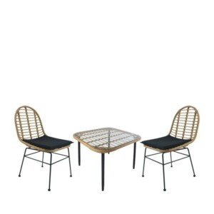 Σετ Τραπεζαρία Κήπου ArteLibre ANTIUS Φυσικό/Μαύρο Μέταλλο/Rattan/Γυαλί Με 2 Καρέκλες 14990324