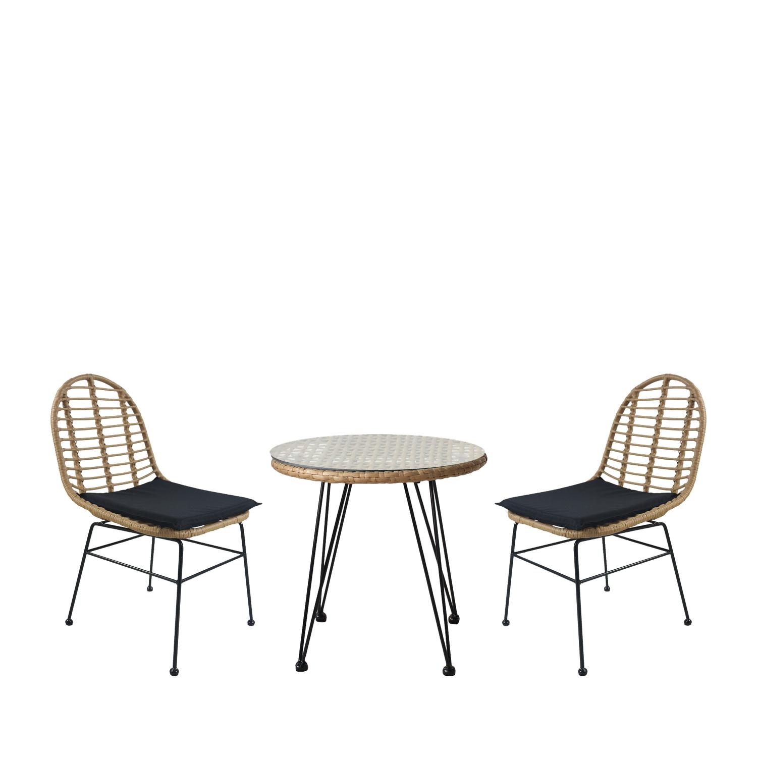 Σετ Τραπεζαρία Κήπου ArteLibre EUSEBIO Φυσικό/Μαύρο Μέταλλο/Rattan Με 2 Καρέκλες 14990326