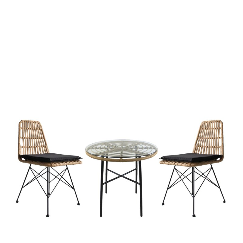 Σετ Τραπεζαρία Κήπου ArteLibre APPIUS Φυσικό/Μαύρο Μέταλλο/Rattan/Γυαλί Με 2 Καρέκλες 14990327
