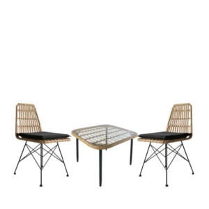 Σετ Τραπεζαρία Κήπου ArteLibre ANTIUS Φυσικό/Μαύρο Μέταλλο/Rattan/Γυαλί Με 2 Καρέκλες 14990328