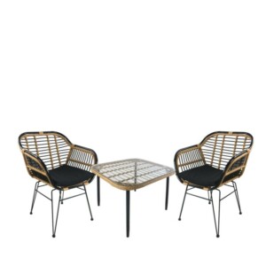 Σετ Τραπεζαρία Κήπου ArteLibre ANTIUS Φυσικό/Μαύρο Μέταλλο/Rattan/Γυαλί Με 2 Καρέκλες 14990332