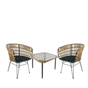 Σετ Τραπεζαρία Κήπου ArteLibre ANTIUS Φυσικό/Μαύρο Μέταλλο/Rattan/Γυαλί Με 2 Καρέκλες 14990344