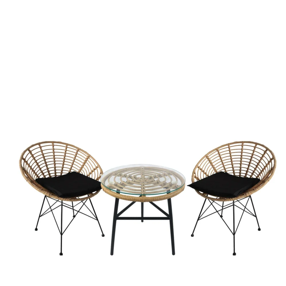 Σετ Τραπεζαρία Κήπου ArteLibre ARELLIUS Φυσικό/Μαύρο Μέταλλο/Rattan/Γυαλί Με 2 Καρέκλες 14990349
