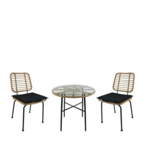 Σετ Τραπεζαρία Κήπου ArteLibre APPIUS Φυσικό/Μαύρο Μέταλλο/Rattan/Γυαλί Με 2 Καρέκλες 14990351