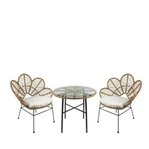 Σετ Τραπεζαρία Κήπου ArteLibre APPIUS Φυσικό/Μαύρο Μέταλλο/Rattan/Γυαλί Με 2 Καρέκλες 14990355