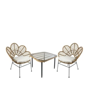 Σετ Τραπεζαρία Κήπου ArteLibre ANTIUS Φυσικό/Μαύρο Μέταλλο/Rattan/Γυαλί Με 2 Καρέκλες 14990356