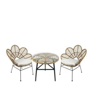 Σετ Τραπεζαρία Κήπου ArteLibre ARELLIUS Φυσικό/Μαύρο Μέταλλο/Rattan/Γυαλί Με 2 Καρέκλες 14990357