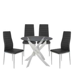 Σετ Τραπεζαρία (4+1) ArteLibre HEKLA Λευκό/Γκρι/Μαύρο Μέταλλο/PVC/Γυαλί 90x90x74cm