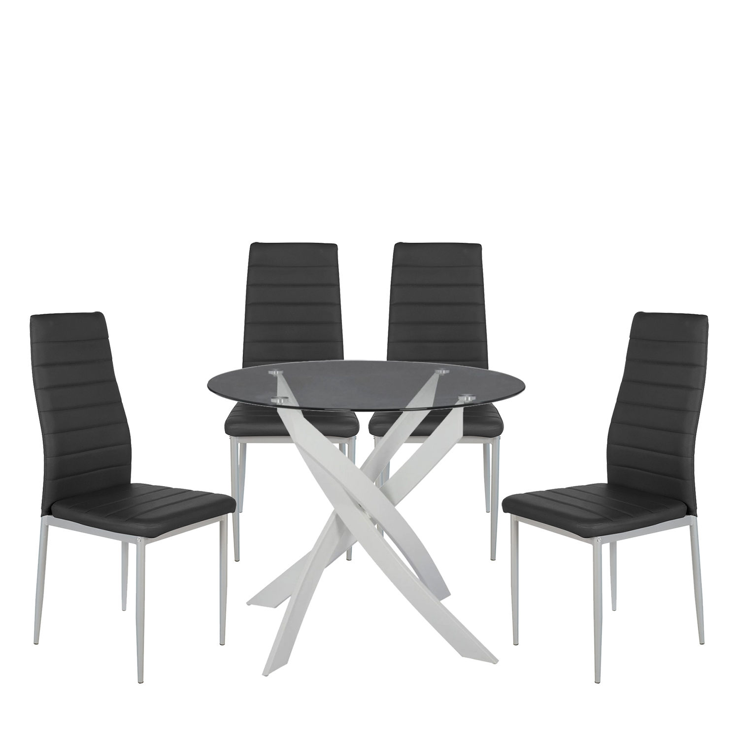 Σετ Τραπεζαρία (4+1) ArteLibre HEKLA Λευκό/Γκρι/Μαύρο Μέταλλο/PVC/Γυαλί 90x90x74cm Σετ Τραπεζαρία (4+1) ArteLibre HEKLA Λευκό/Γκρι/Μαύρο Μέταλλο/PVC/Γυαλί 90x90x74cm