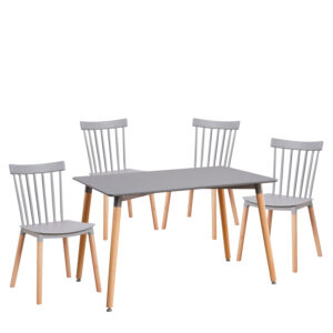 Σετ Τραπεζαρία (4+1) ArteLibre OWLET Γκρι/Φυσικό PP/MDF/Ξύλο 120x80x74cm