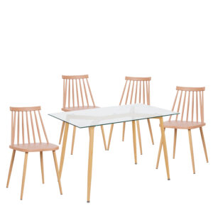 Σετ Τραπεζαρία (4+1) ArteLibre LAKI Cappuccino/Φυσικό PP/Μέταλλο/Γυαλί 120x90x75cm