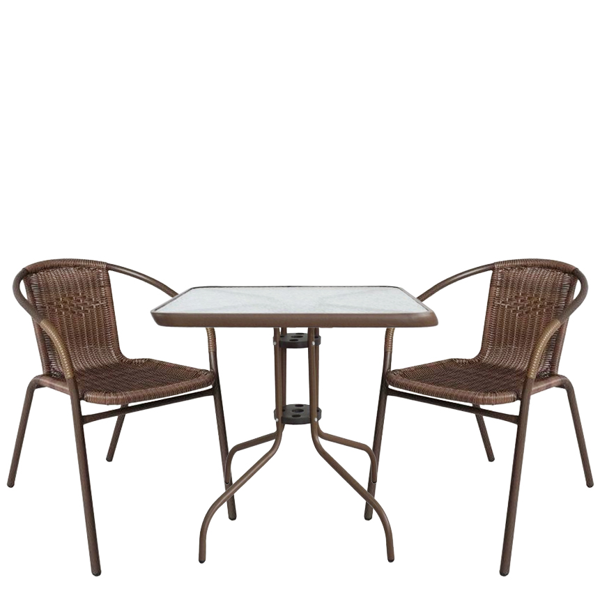 Σετ Τραπεζαρία Κήπου ArteLibre MARS Καφέ Μέταλλο/Rattan/Γυαλί Με 2 Πολυθρόνες 14990485 Σετ Τραπεζαρία Κήπου ArteLibre MARS Καφέ Μέταλλο/Rattan/Γυαλί Με 2 Πολυθρόνες 14990485