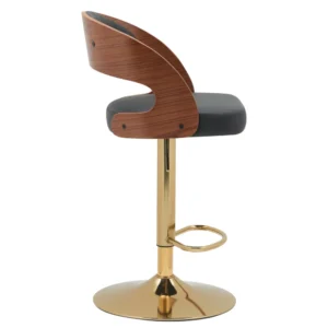 Σκαμπό Bar ArteLibre SINDRI Μαύρο/Καφέ Ξύλο/PU/Αλουμίνιο 48x49x91-112cm - Image 2