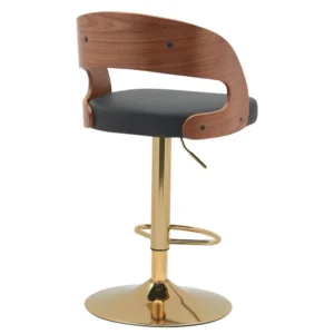 Σκαμπό Bar ArteLibre SINDRI Μαύρο/Καφέ Ξύλο/PU/Αλουμίνιο 48x49x91-112cm - Image 3