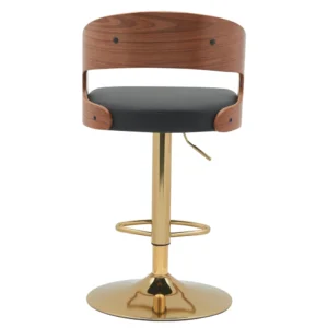 Σκαμπό Bar ArteLibre SINDRI Μαύρο/Καφέ Ξύλο/PU/Αλουμίνιο 48x49x91-112cm - Image 4