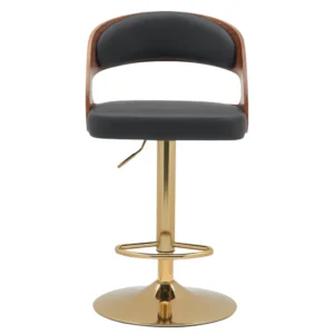 Σκαμπό Bar ArteLibre SINDRI Μαύρο/Καφέ Ξύλο/PU/Αλουμίνιο 48x49x91-112cm - Image 5