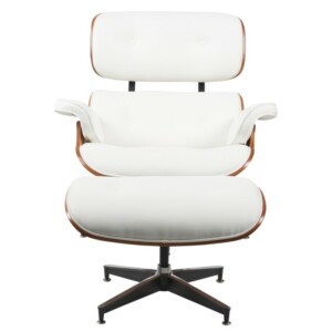 Πολυθρόνα Relax ArteLibre MIREN Με Υποπόδιο Λευκό/Καφέ Ξύλο/PU 82x92x78cm - Image 4